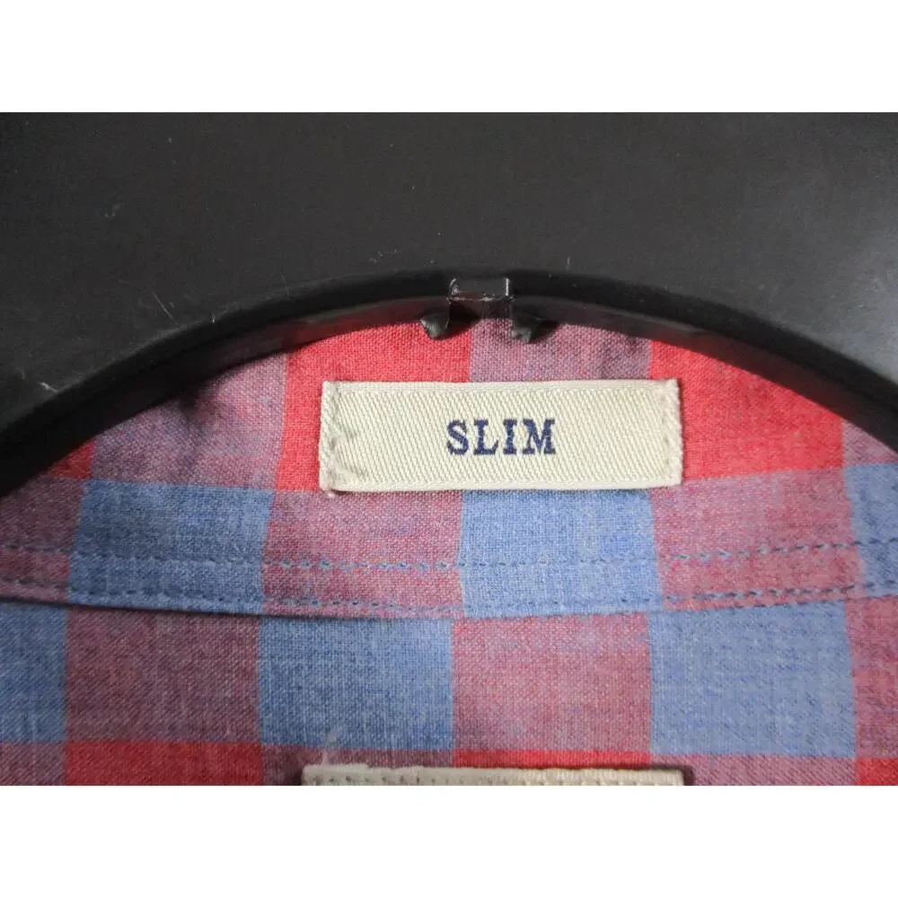 J.Crew Red Blue Plaid Casual Preppy Button Down Long‎ Sleeve Men Size L Slim